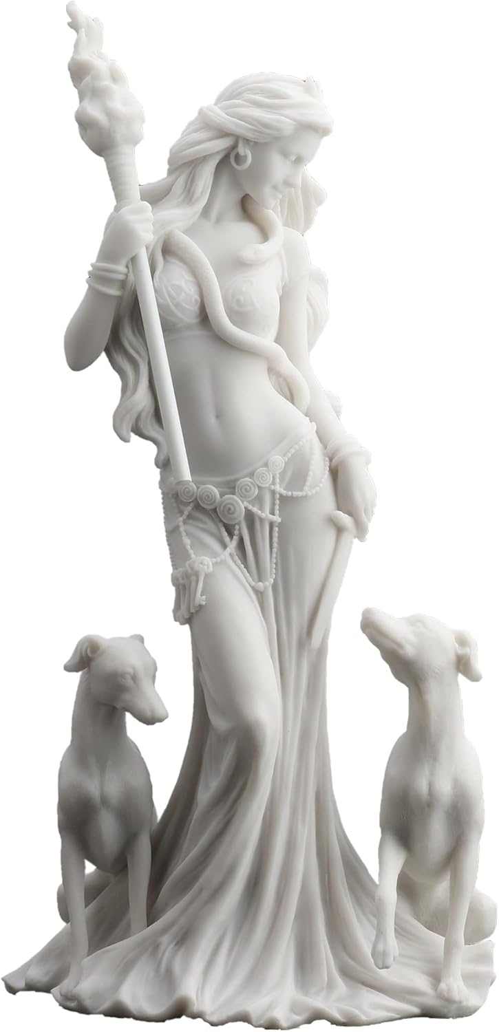 Veronese Design 13 3/8 Inch Hecate Greek Goddess of Magic with her Hounds Resin Sculpture Marble White Finish