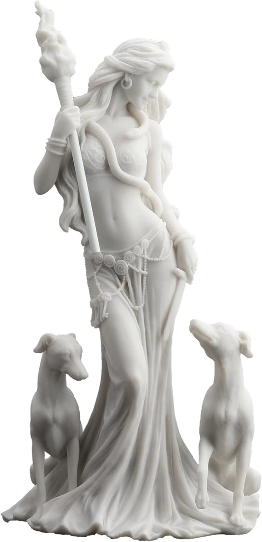 Veronese Design 13 3/8 Inch Hecate Greek Goddess of Magic with her Hounds Resin Sculpture Marble White Finish