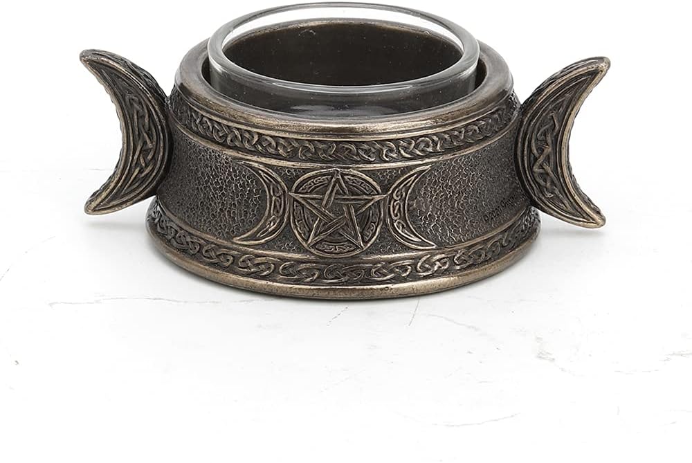 Veronese Design 1 3/8 Inch Tall Triple Moon Goddess Sigil Tealight Candle Holder Cold Cast Bronzed Resin Sculpture