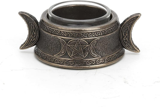 Veronese Design 1 3/8 Inch Tall Triple Moon Goddess Sigil Tealight Candle Holder Cold Cast Bronzed Resin Sculpture