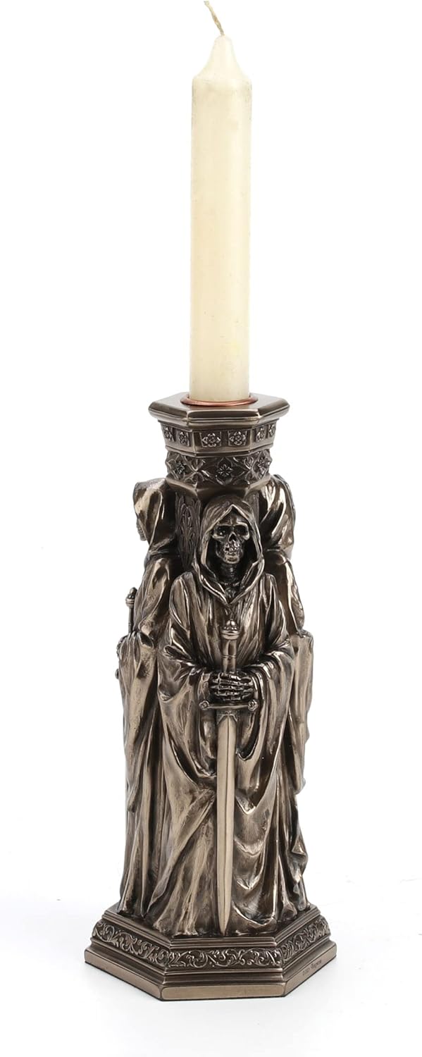 Veronese Design The Deaths Macabre Triple Skeleton Grim Reaper Single Taper Candle Holder