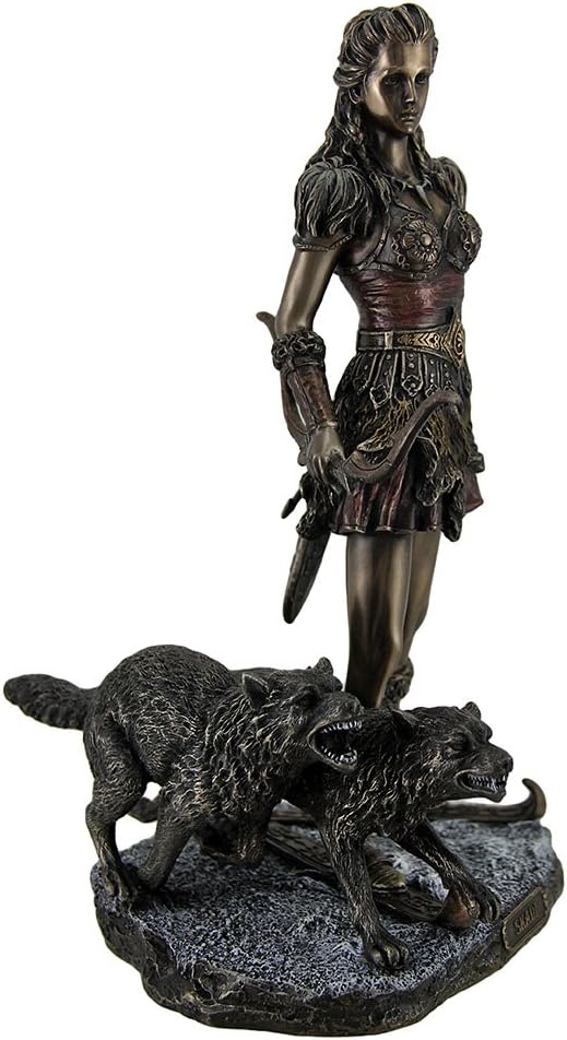 Veronese Design Skadi Norse Giantess Ski Goddess of Winter and Mountains with Wolves Statue