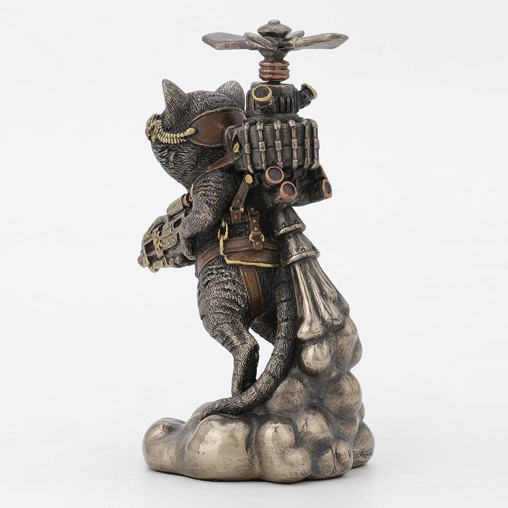 Veronese Design 5 1/2 Inch Tall Steampunk Cat Propeller Animal Collectible Figurine Cold Cast Bronzed Resin Statue