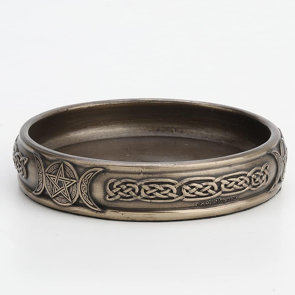 Veronese Design 1 Inch Tall Celtic Triple Moon Goddess Sigil Tray Cold Cast Bronzed Resin Sculpture Candle Holder Tealight Tray