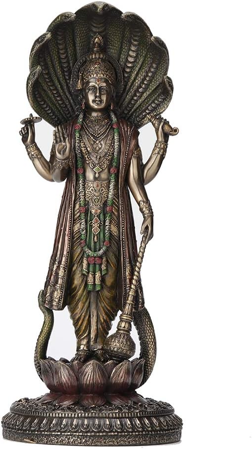 Veronese Design 12.5 Inch Hindu God Shesha Vishnu Antique Bronze Finish Hand Painted Figurine Statue