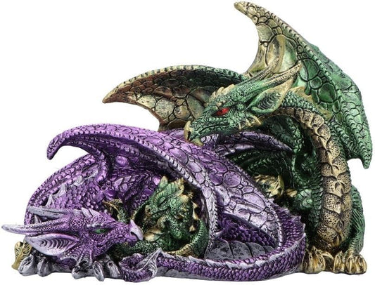 Hand Painted Obsidian Dragon Bust Statue with LED Lights