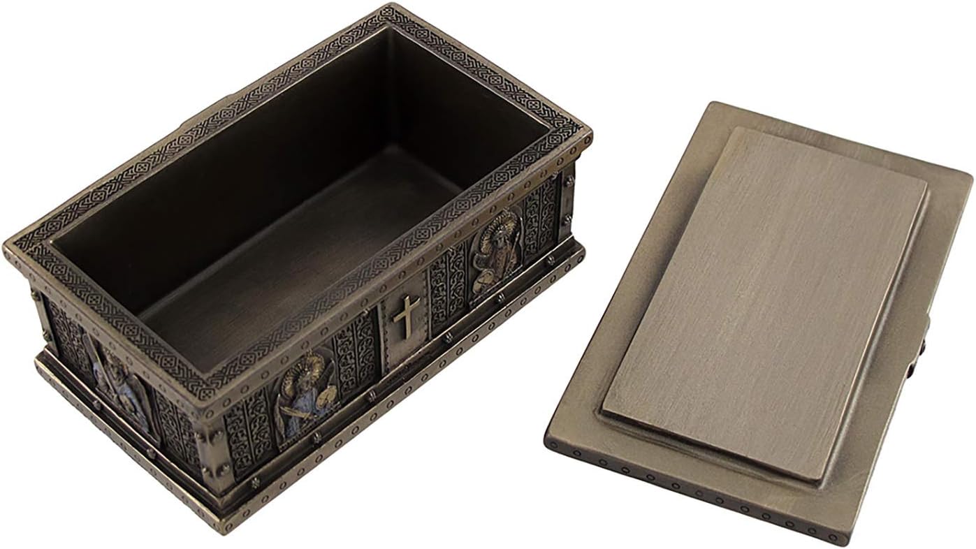 Veronese Design Traditional Catholic Religious Trinket Box, 5" L x 3" W x 2" H, Brown, Lidded, 25 Cubic Inches