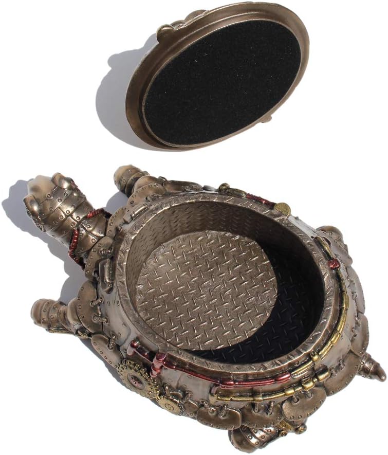 VERONESE Design 4 1/8" Tall Steampunk Tortoise Turtle Trinket Box Cold Cast Resin Statue Antique Bronze Finish Secret Box Statue