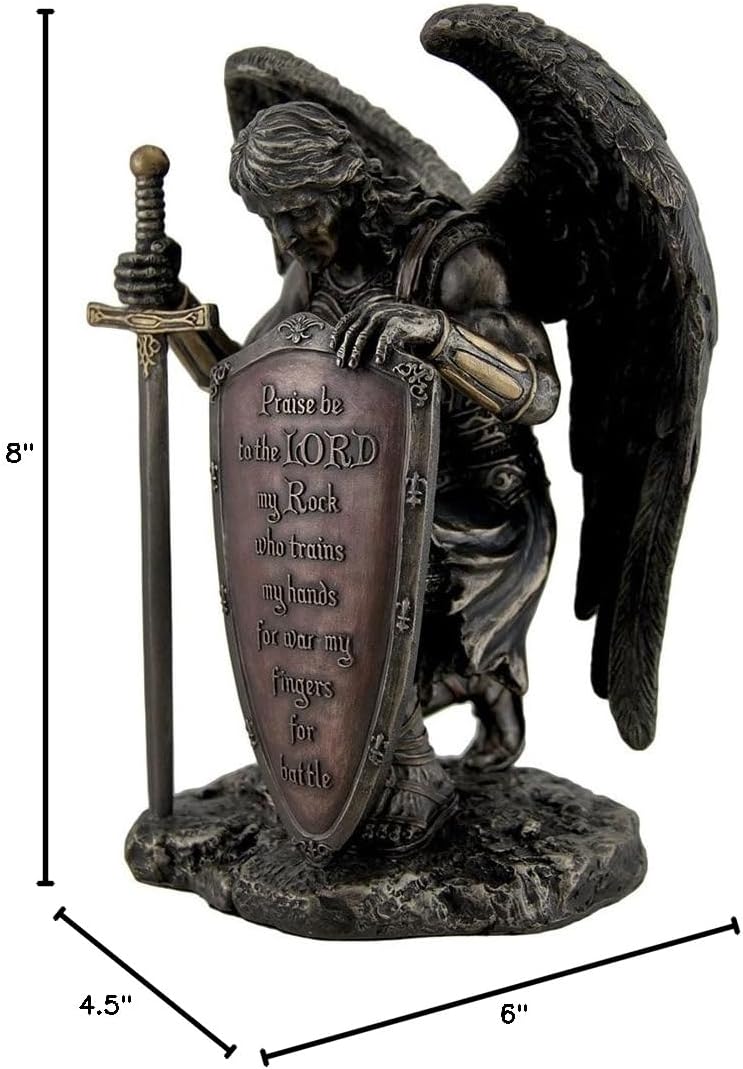 Veronese Resin Statues Praise Be to The Lord My Rock Kneeling Warrior Angel Statue 6 X 8 X 4.5 Inches Brown