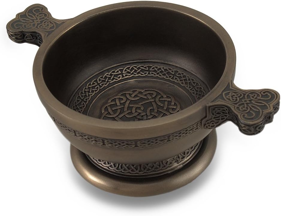 Zeckos Celtic Knotwork Pattern Bronze Finished Two Handled Quaich Cup