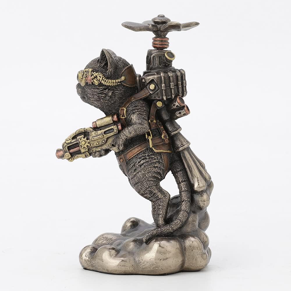 Veronese Design 5 1/2 Inch Tall Steampunk Cat Propeller Animal Collectible Figurine Cold Cast Bronzed Resin Statue