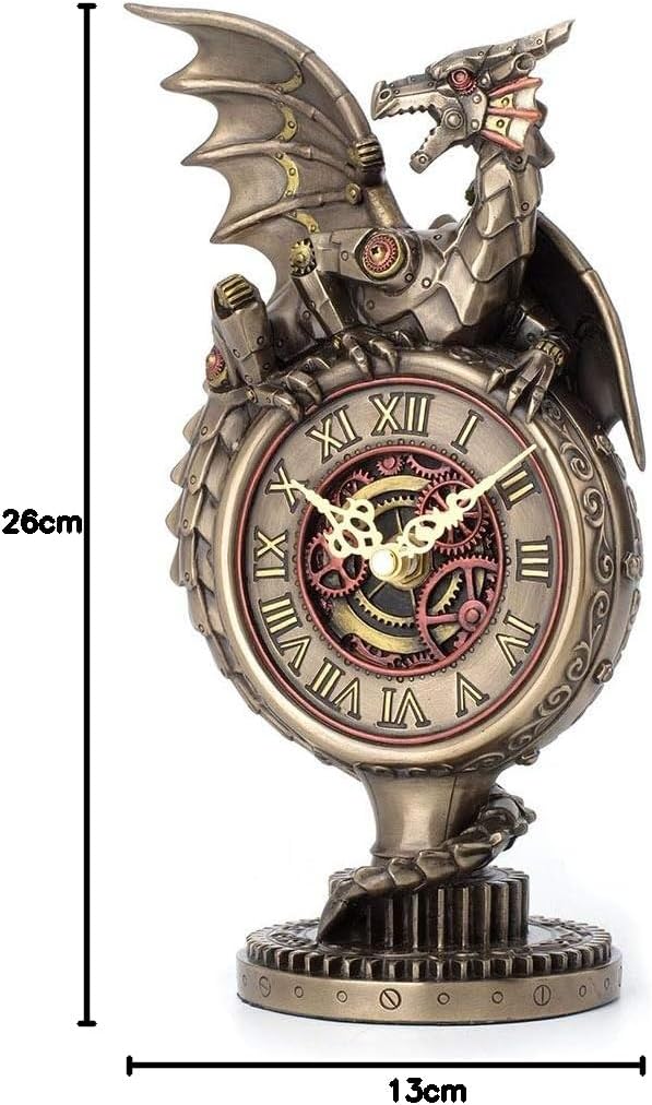 Veronese Design 10.25 Inch Steampunk Mechanical Dragon Perching On Top Clock Gear Stand Antique Bronze Finish Sculpture Tabletop Statue