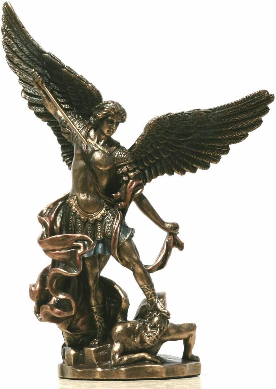 Saint St Michael Archangel Defeated Lucifer Statue Sculpture Bronze Finish 21.65 inches, Height: 55 cm (21.65 inches)