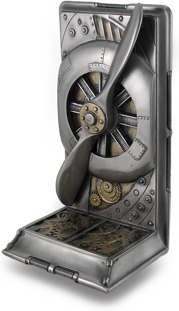 Veronese Design Steampunk BOOKEND with Metallic Steel/Brass Finish, Resin, 8 in tall, 1 piece, Bronze color