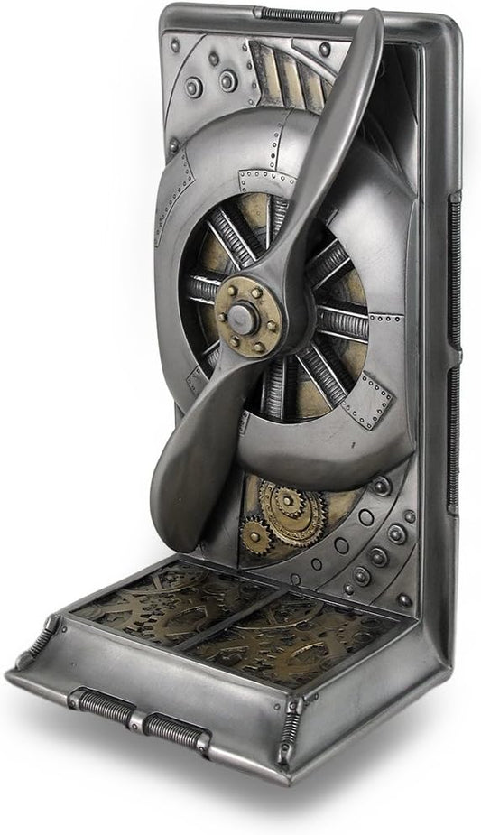 Veronese Design Steampunk BOOKEND with Metallic Steel/Brass Finish, Resin, 8 in tall, 1 piece, Bronze color