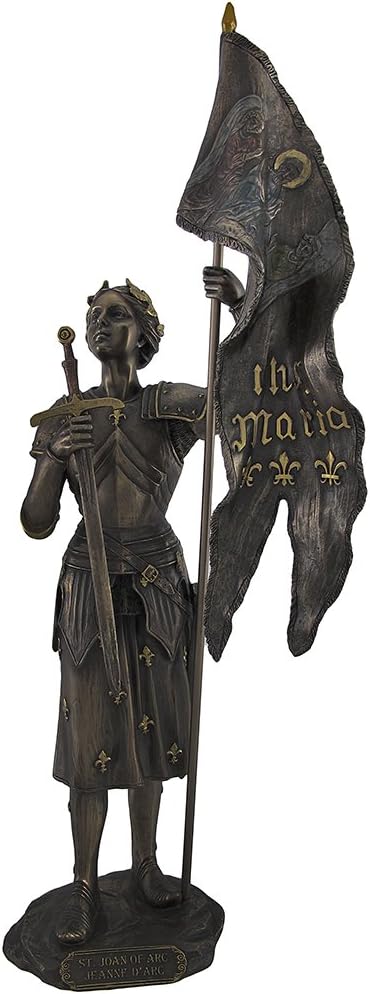 Veronese Bronzed Saint Joan of Arc With Sword and Flag Statue