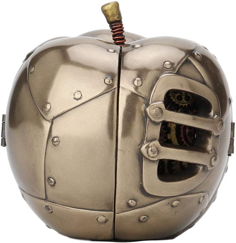 Veronese Design 3.5 Inch Steampunk Mechanicus Apple Clock Antique Bronze Finish Table Top Sculpture Fruit Figurine