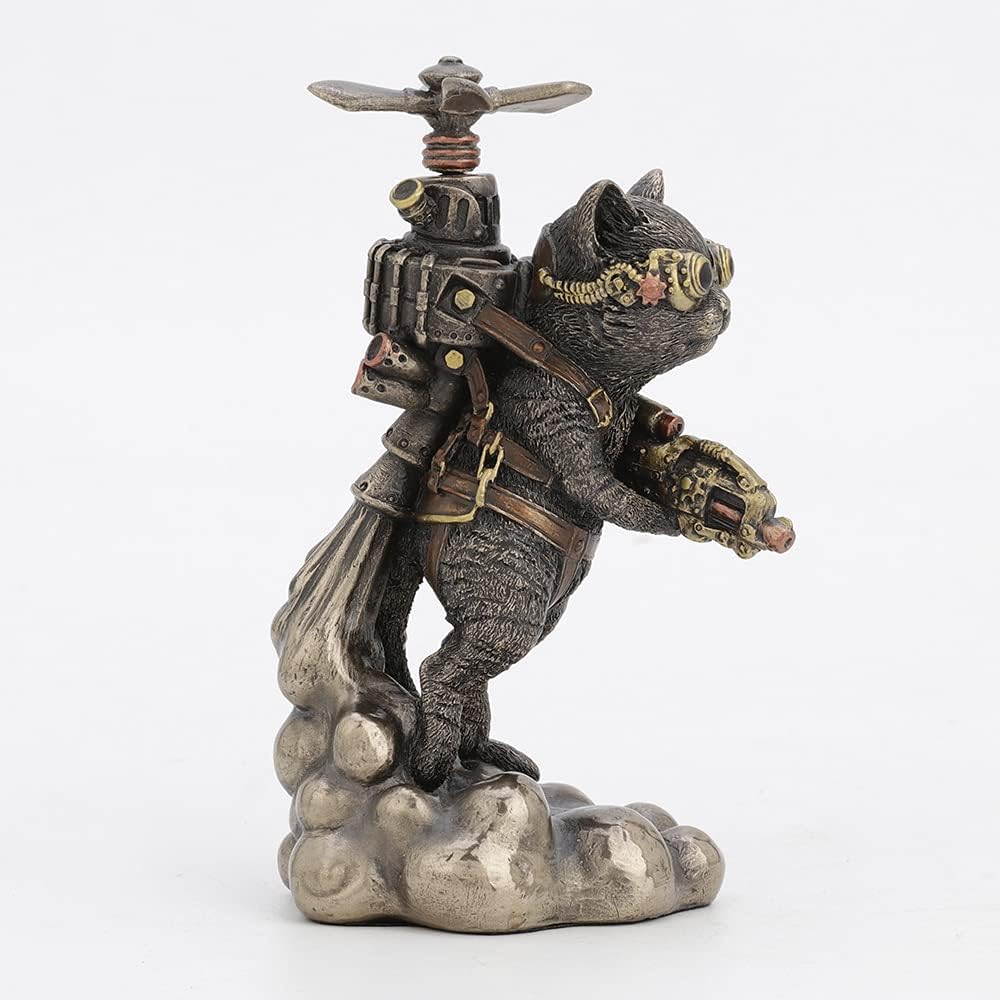 Veronese Design 5 1/2 Inch Tall Steampunk Cat Propeller Animal Collectible Figurine Cold Cast Bronzed Resin Statue