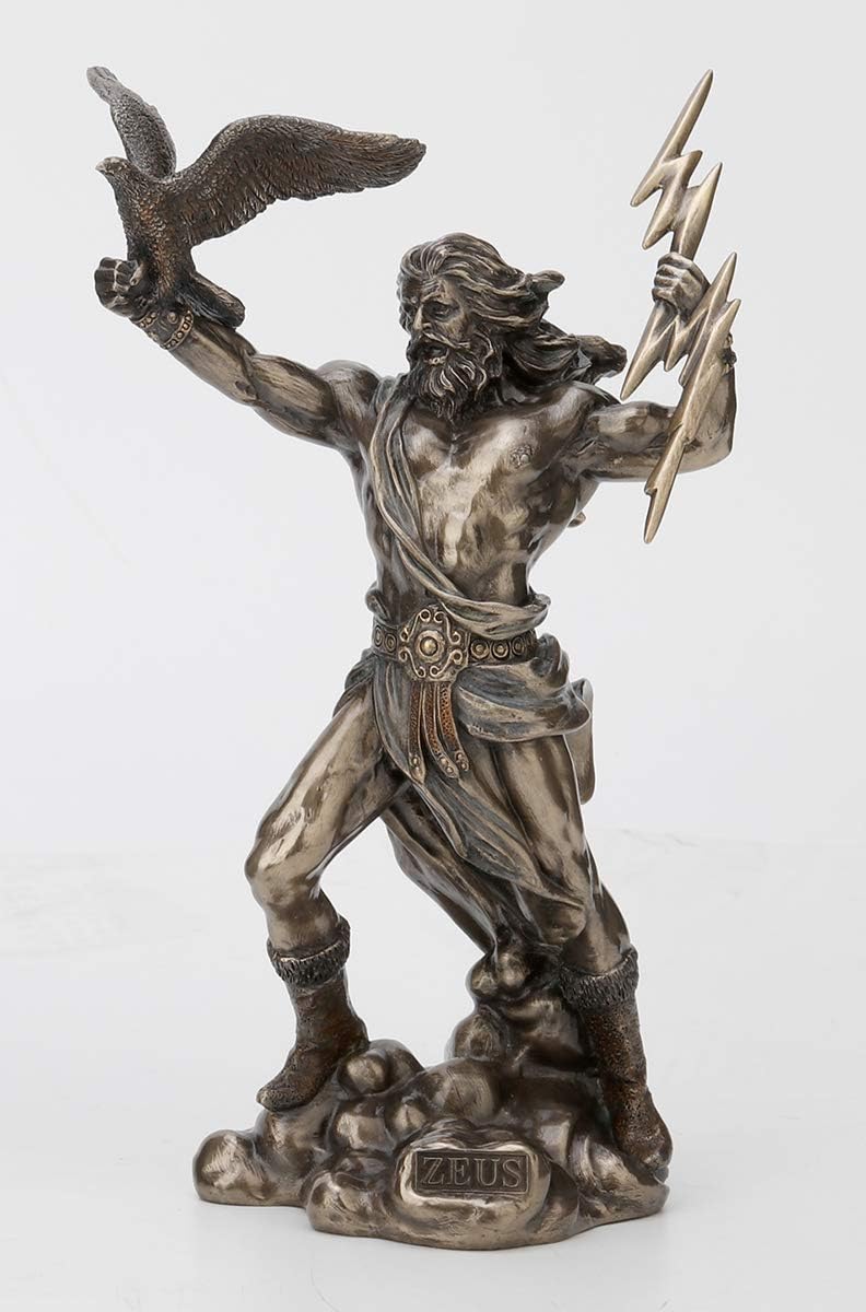 8 1/2 Inch Greek God Zeus Thunderbolt Strike Cold Cast Resin Antique Bronze Finish Statue Home Decor