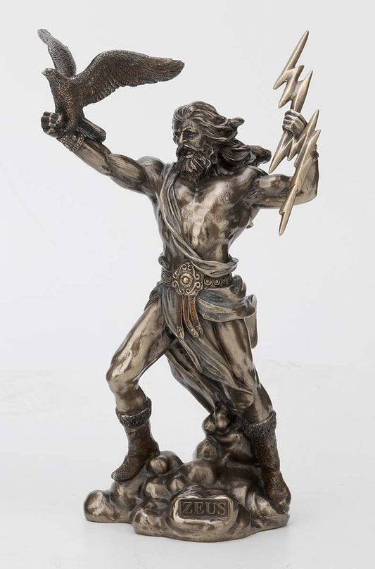 8 1/2 Inch Greek God Zeus Thunderbolt Strike Cold Cast Resin Antique Bronze Finish Statue Home Decor