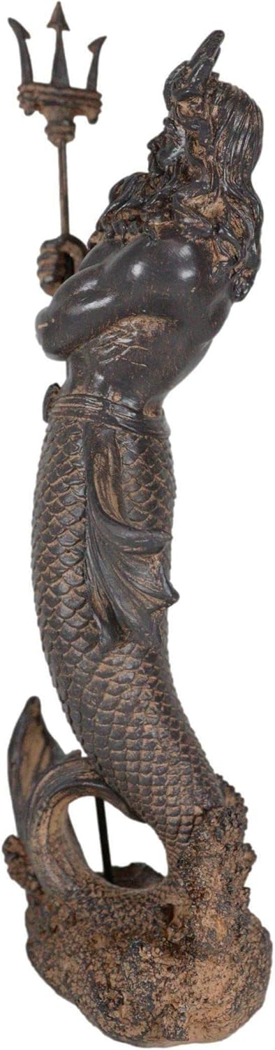 Ebros Greek Mythology God of The Seas and Tremors Merman Poseidon Statue Neptune Holding Trident Figurine Nautical Coastal Collection Roman Greco Olympian Gods Decor Sculpture Bronze Patina
