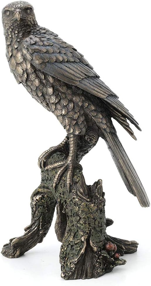 Veronese Design 10.9 Inch Sparrow Hawk Resting On Tree Branch Antique Bronze Falcon Statue