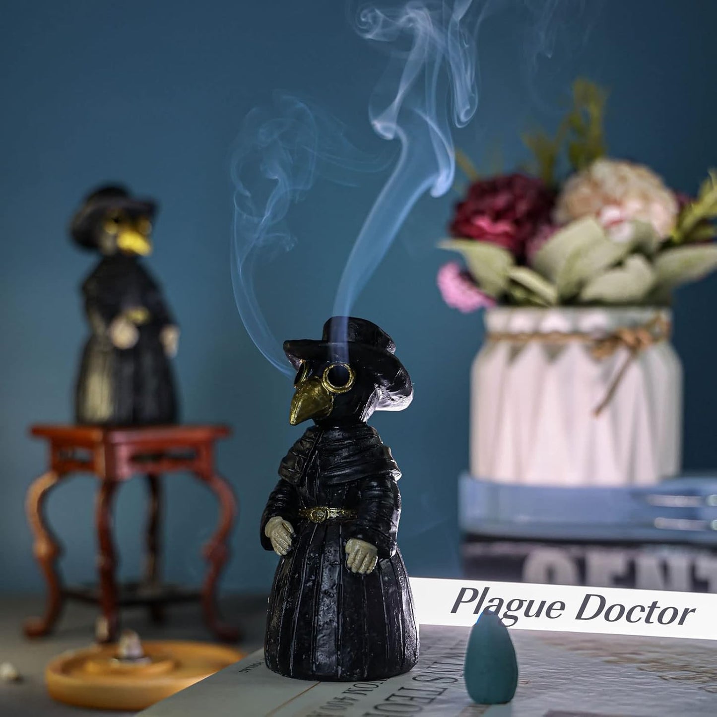 Meyerascal Plague Doctor Incense Burner, Cone Burner Eyes Will Smoke, Ornament Handmade Craftwork Yoga Room, Desktop Resin Home Decoration, Effective Stress & Anxiety Relief. (HKIH001)