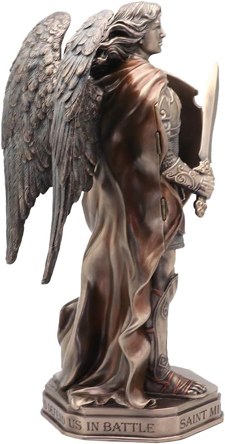 Veronese Design 11 3/8" Tall Cold Cast Resin Antique Bronze Finish Armored Archangel Saint Michael Triptych Statue Figurine