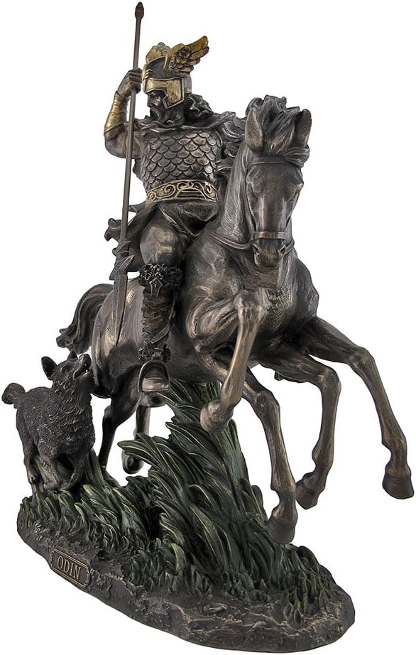 Veronese Design 12 5/8" Tall Norse God Odin Riding Sleipnir Followed by Wolf Cast Resin Statue Bronze Finish