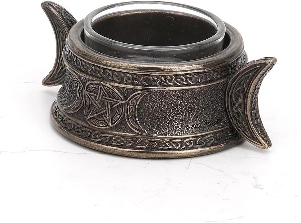 Veronese Design 1 3/8 Inch Tall Triple Moon Goddess Sigil Tealight Candle Holder Cold Cast Bronzed Resin Sculpture