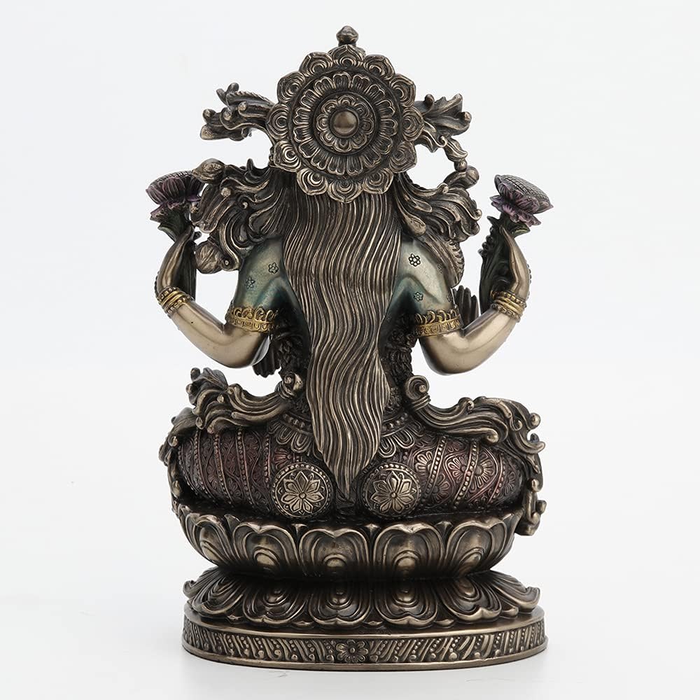 Veronese Design 9 1/2 Inch Tall Lakshmi Hindu Goddess Sitting On Lotus Cold Cast Bronzed Resin Statue Religious Figurine Spiritual Collectible