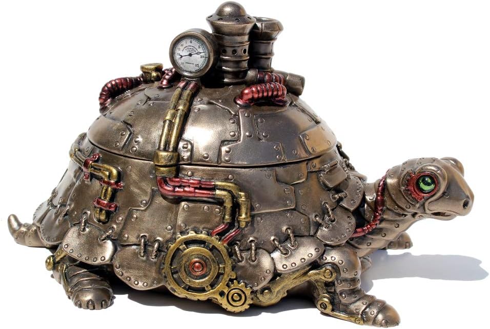 VERONESE Design 4 1/8" Tall Steampunk Tortoise Turtle Trinket Box Cold Cast Resin Statue Antique Bronze Finish Secret Box Statue