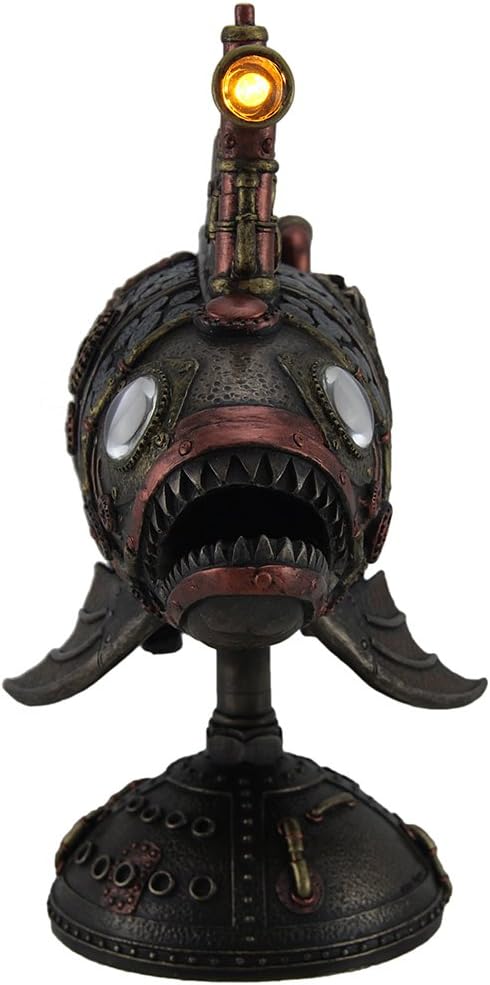 Zeckos Resin Statues Ss Anglerfish Steampunk Submarine Statue W/Led Periscope 12 X 9.25 X 5 Inches Bronze