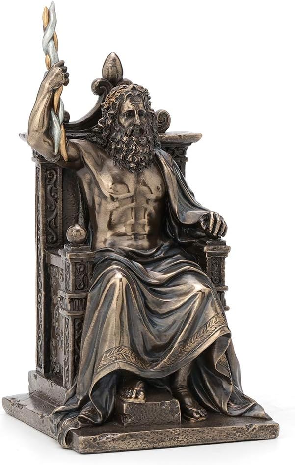 Veronese Design 8.1 Inch Zeus Holding Thunderbolt On Throne Greek Roman God Antique Bronze Finish Olympia Statue
