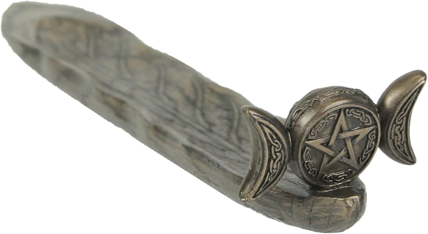 Veronese Design 9 1/4 Inch Long Triple Moon Goddess Sigil Pentagram Incense Holder Cold Cast Bronzed Resin Sculpture