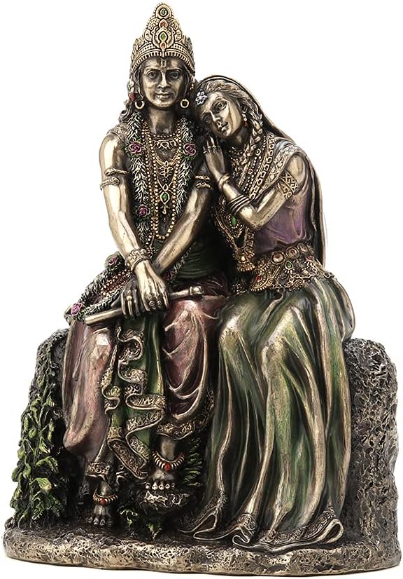 Veronese Design 6 3/4" Tall Radha Leaning On Krisna Cold Cast Bronzed Resin Sculpture Hindu God Figurine