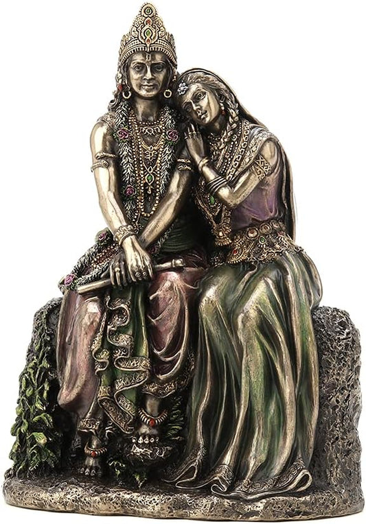 Veronese Design 6 3/4" Tall Radha Leaning On Krisna Cold Cast Bronzed Resin Sculpture Hindu God Figurine