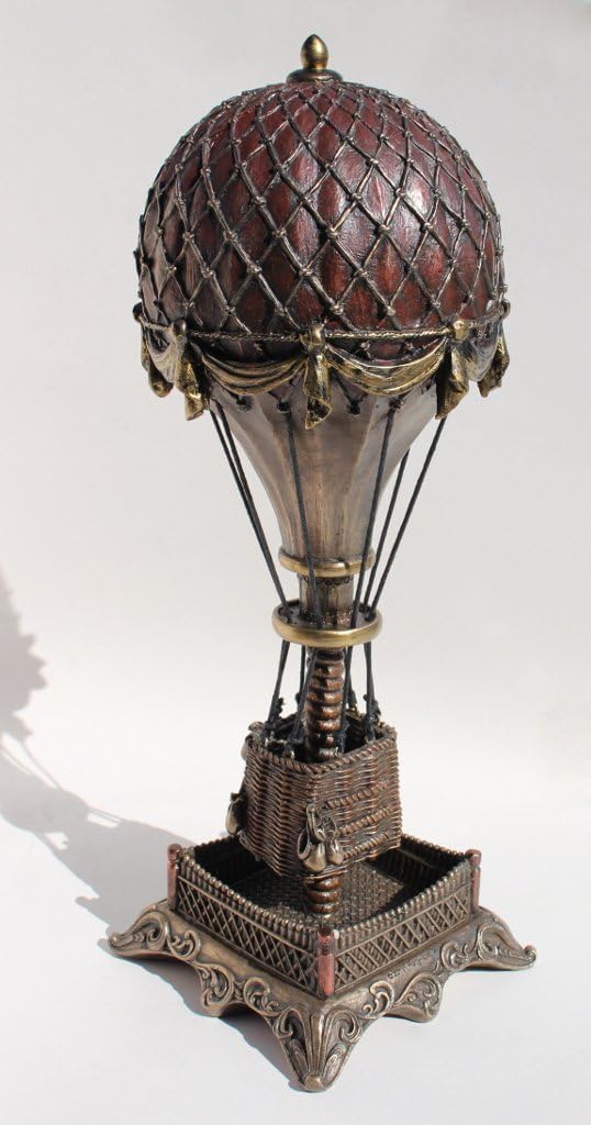 Steampunk Hot Air Balloon with Clock Statue Sculpture Cold Cast Bronze