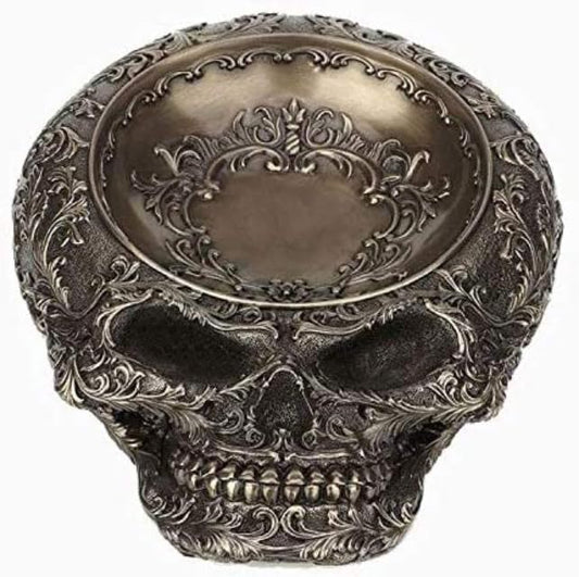 Antiqued Bronze Finish Human Skull Decorative Dish