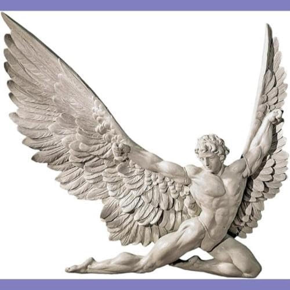 Icarus Winged Man Wall Sculpture, Polyresin, Ancient Ivory, Living Room, 28 cm