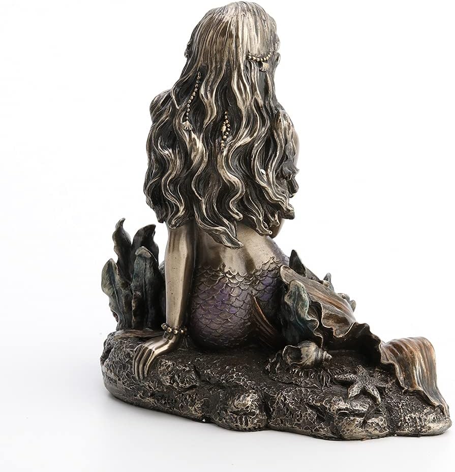 Resin Statues Enchanted Song Bronze Finish Mermaid Sitting On Ocean Floor Statue 5.5 X 5.75 X 4 Inches Bronze