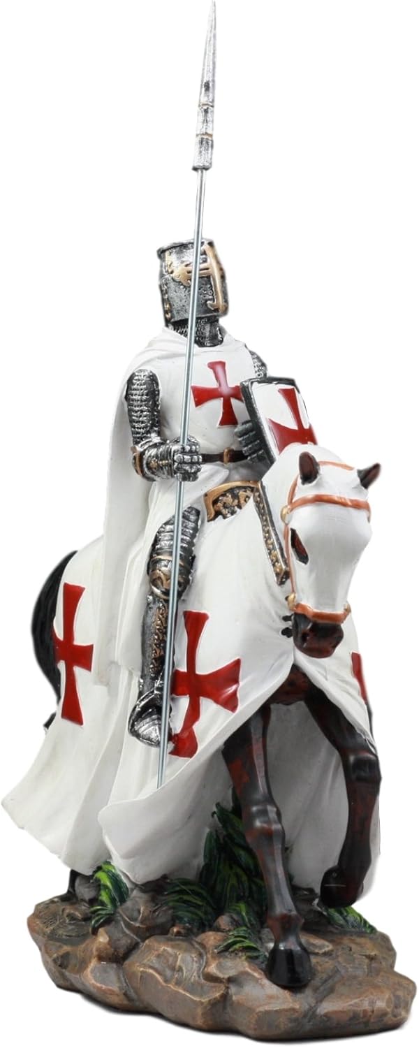 English Knight On Cavalry Horse Statue 8" Tall Phalanx Spear Horse Combat Warrior Sculpture