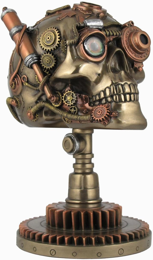 Veronese Design Bronze/Copper Finished Steampunk Skull Statue - Gear Base
