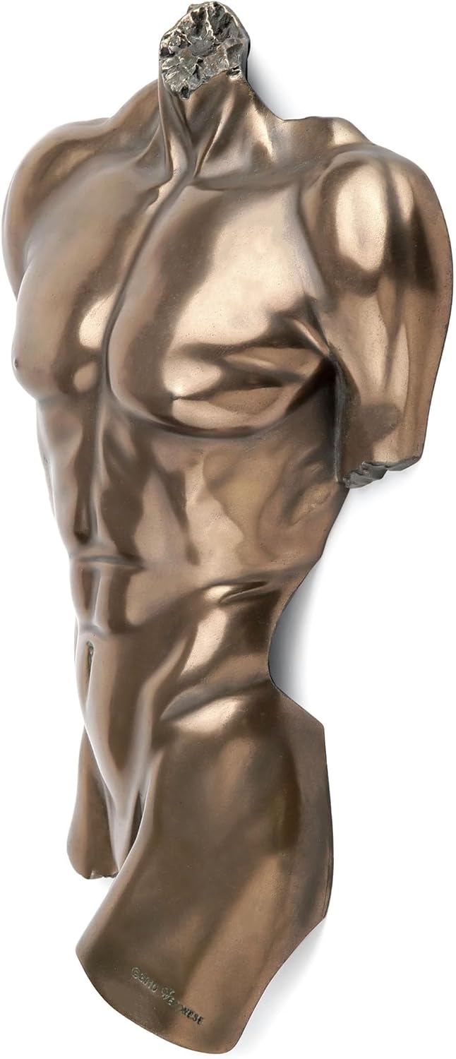 Veronese Design Bronze Finish Nude Male Torso Wall Hanging Figure Anatomy
