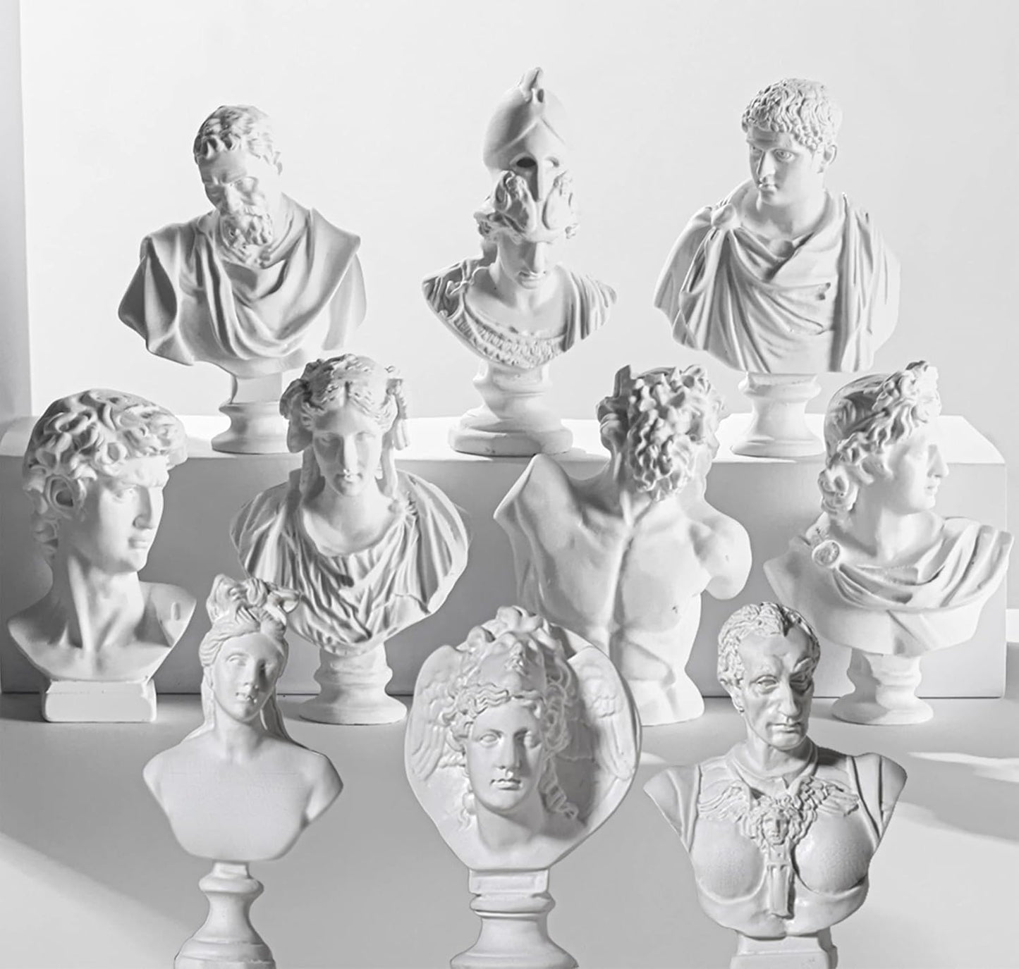 Greek Mythology Bust Statue Set - 10 PCS Resin Mini Figurines for Decor/Gifts/Drawing