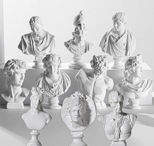 Greek Mythology Bust Statue Set - 10 PCS Resin Mini Figurines for Decor/Gifts/Drawing