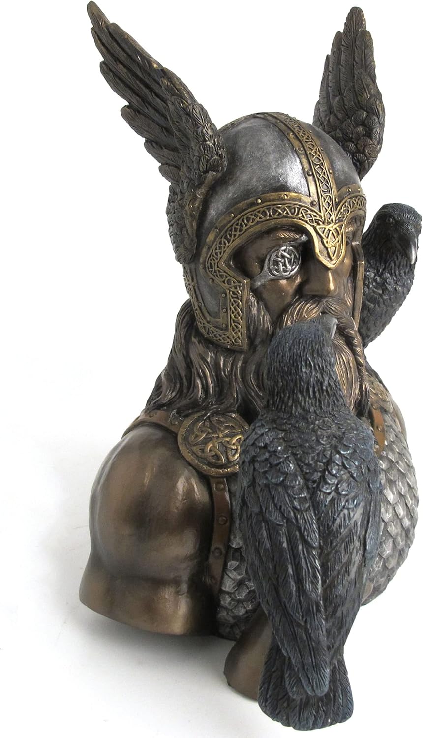 Veronese Design Norse God Odin and His Raven Hand Painted Resin Sculpture Statue