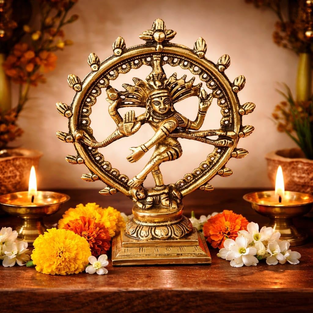 Hindu God Deity Shiva Dancing Nataraja Natraj Brass Statue Sculpture for Home Decor Temple Mandir 6.5"