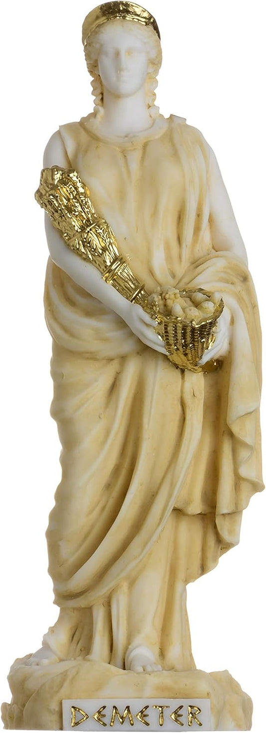 BeautifulGreekStatues Demeter Goddess of the harvest and agriculture Alabaster Statue Gold Tone 6.7"