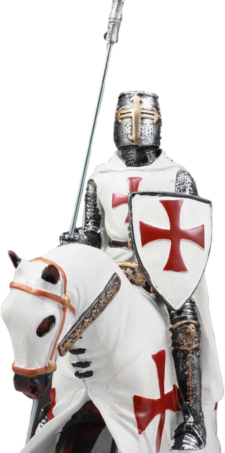 English Knight On Cavalry Horse Statue 8" Tall Phalanx Spear Horse Combat Warrior Sculpture